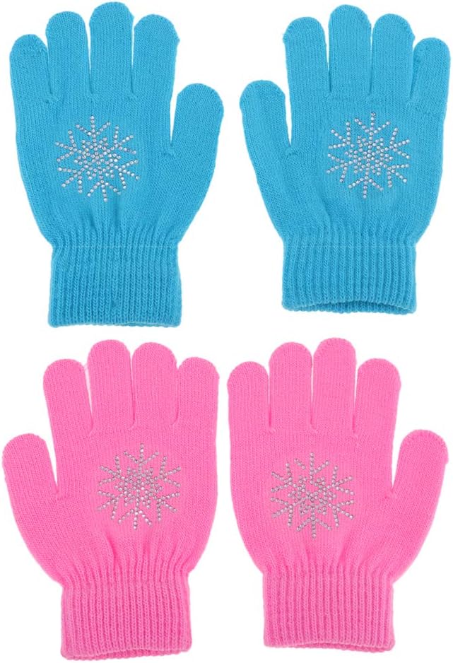 F Fityle 2 Pair Girls Boys Ice Skating Gloves Stretch Padded Glove with