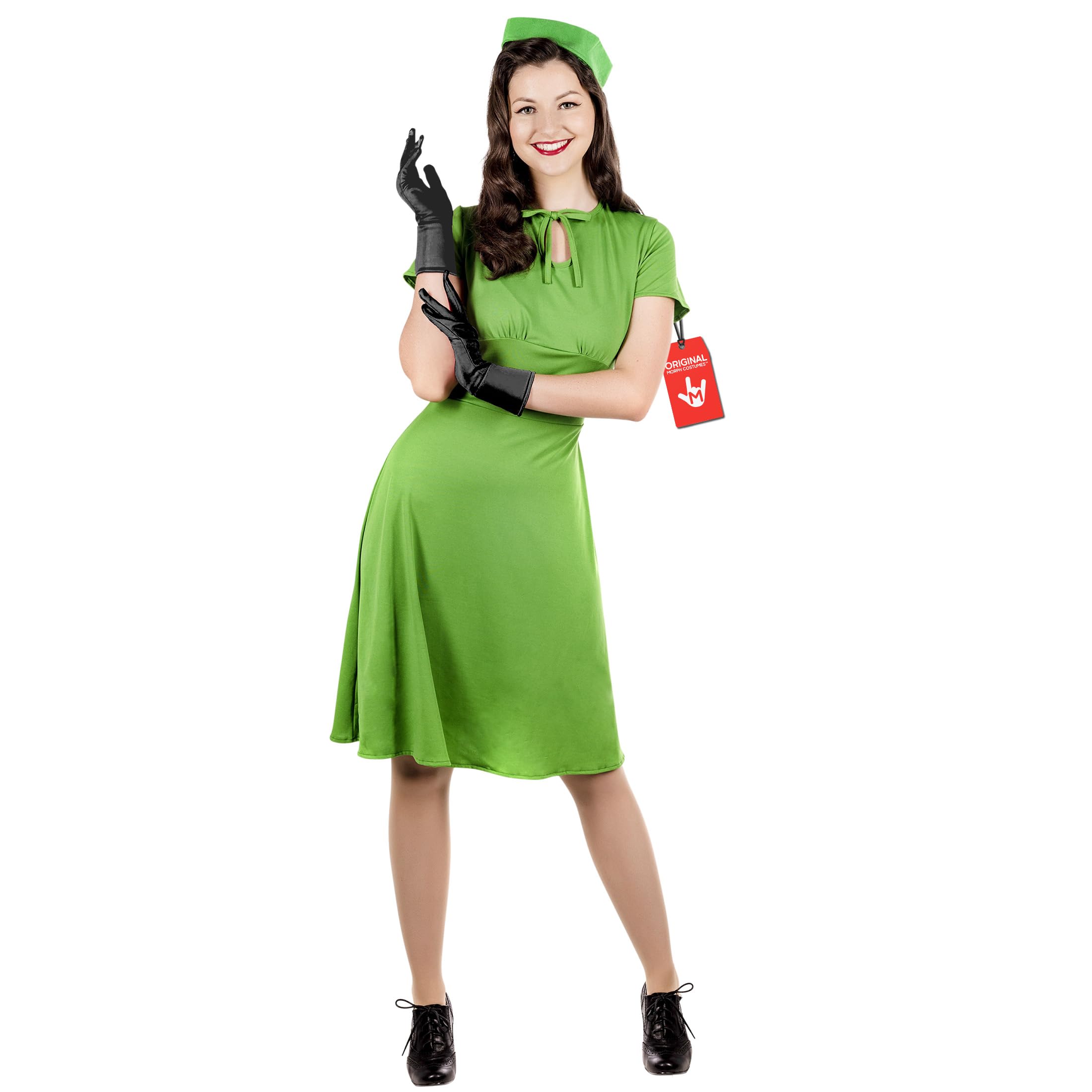 Fun Shack Womens 1940s Costume Adults WW2 Vintage Retro War Historical Dress, 40s Green Dress, Medium