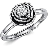 LWXIE Diamond Rose Rings for Women 925 Stering Silver Rose Open Rings Adjustable Ring Promise Rings Jewelry Birthday Gifts for Wife