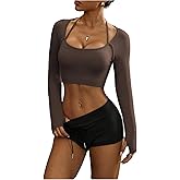 SweatyRocks Women's Long Sleeve Crop Tops Sexy Workout Top Halter Athletic Gym Yoga Shirts