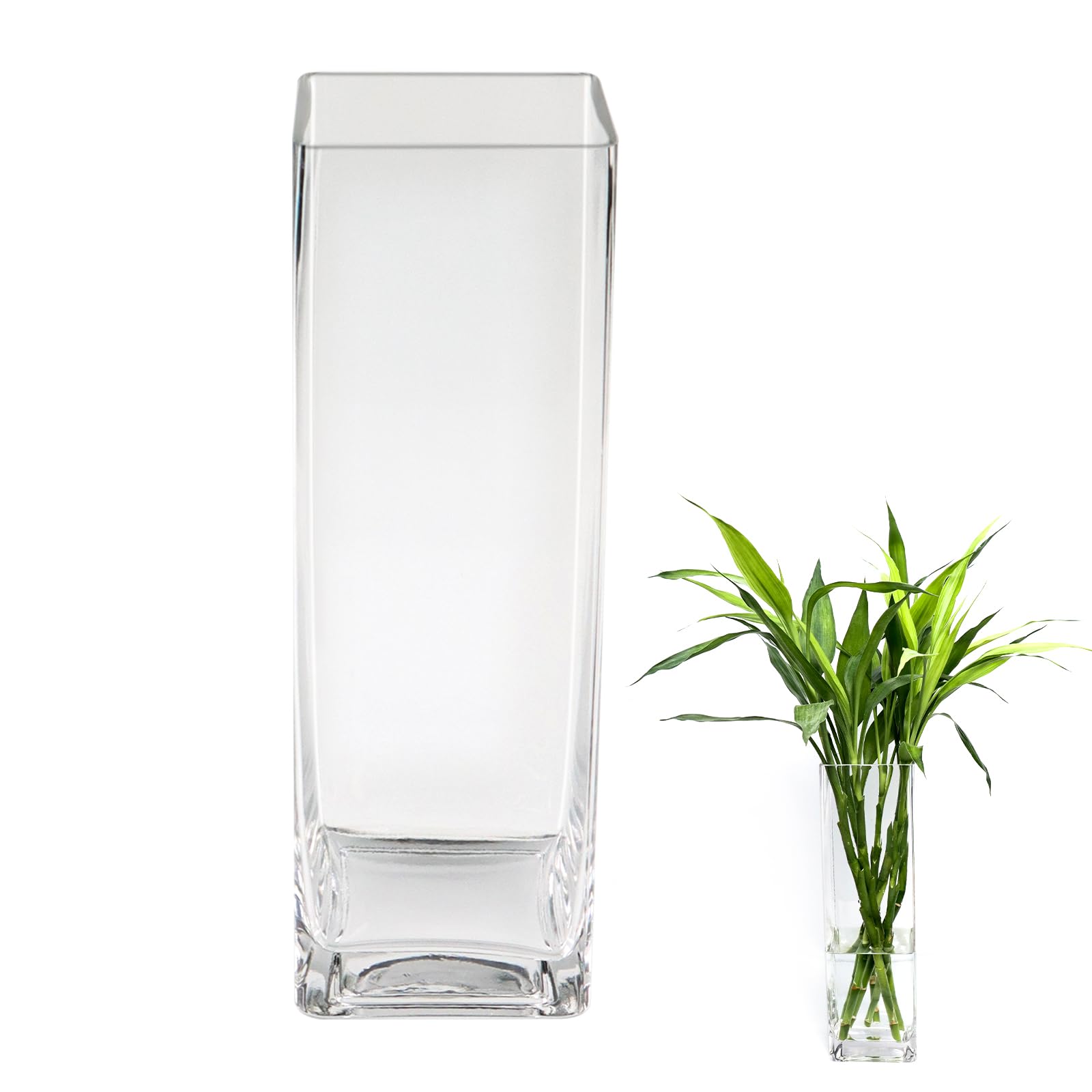 ASSRECT Vases for Flowers 40cm Tall Glass Vase Large Clear Square Vase for Centerpieces Minimalist Style Decor for Home Kitchen Office Wedding Party Decorations