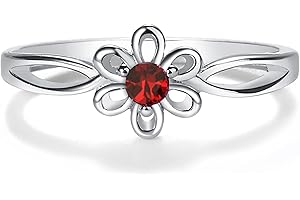 Precious Pieces Sterling Silver Simulated Birthstone Baby Ring with Flower for Little Girls