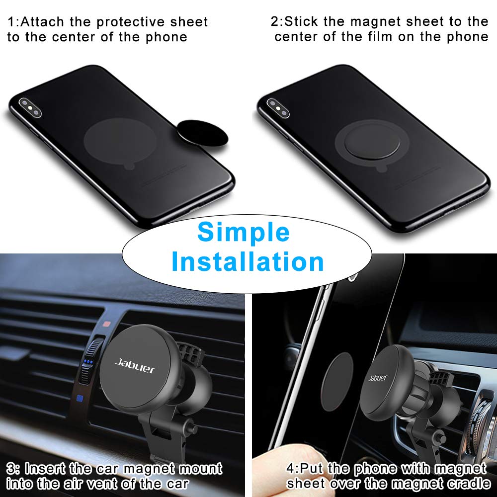 Car Phone Mount, Jabuer Universal Air Vent Magnetic Car Mount Phone Holder for iPhone Xs Max XR XS X 8 7 Plus 6S 6 SE, Galaxy S9 S8 S7 Edge, Note 9 8 5, LG G6 and Mini Tablet