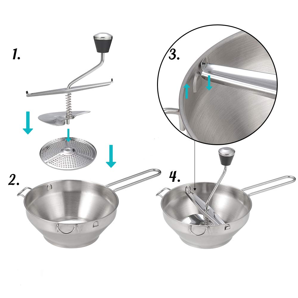 Rotary Food Mill Potato Ricer With 3 Interchangeable Disks, Great For Making Puree Or Soups Of