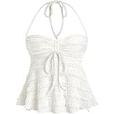 ASKHOPE Women's Ruched Halter Tops Peplum Cami Tops Y2K Drawstring Tie Crop Top for Summer Going Out Dressy Casual