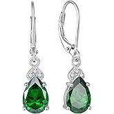 FATACI Women Earrings,925 Sterling Silver Dangle Drop Leverback Earrings with 5A Cubic Zirconia Birthstone for Her