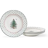 Spode Christmas Tree 6" Polka Dot Tidbit Plates (Set of 4) - Round Appetizer Plates with Festive Polka Dot Border - Dishwasher, Microwave & Freezer Safe Porcelain for Holiday Entertaining