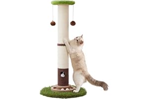 Woochpet 34inches Tall Cat Scratching Post with Cat Ball Track Toy Heavy Duty and Thicker Large Diameter Natural Sisal Cat Scratcher Post for Indoor Cats Protect Your Furniture