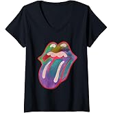Womens Rolling Stones Official Colour Tongue V-Neck T-Shirt