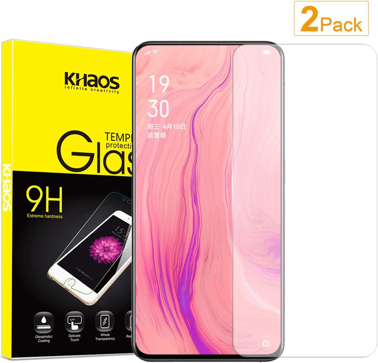 [2 Pack] Khaos for Oppo Reno 2 Tempered Glass Screen Protector, Anti Scratch, Bubble Free