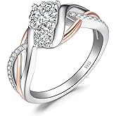 JewelryPalace Infinity Twisted Cubic Zirconia 3 Stones Engagement Ring for Women, Love Knot 925 Sterling Silver 14K Rose Gold Promise Ring for her, Wave Simulated Diamond CZ Anniversary Ring 7