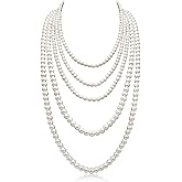 Long Pearl Necklaces for Women Cream White Faux Pearl Strand Layered Necklace Costume Jewelry