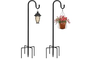 JOYSEUS Shepherd Hooks 2 Pack - 48 Inches High 1/2 Inch Thick Adjustable Rust Resistant Shepards Hooks for Outdoor Solar Lights, Lanterns, Flower Basket, Bird Feeder.