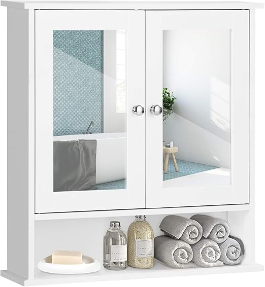 Amazon Com Glacer Bathroom Medicine Cabinet Hanging Storage Cabinet With Double Mirror Doors Perfect For Bathroom Living Room Corridor Cloakroom 22 X 5 X 23 Inches White Kitchen Dining