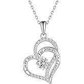 LynChoe Birthday Gifts Double Heart Birthstone Necklace for Women, S925 Sterling Silver Pendant Necklace Jewelry for Her Mother Mom Wife Girlfriend