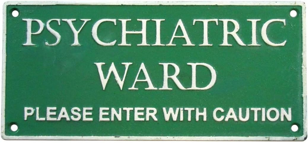 TG,LLC Treasure Gurus Caution Psychiatric Psych Ward Embossed Cast Iron Wall Sign Door Plaque Halloween Home Decor