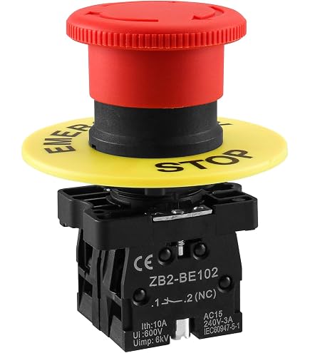Heyiarbeit 660V 10A Emergency Stop Push Button – Self-Locking Mushroom, 22mm Mount, Red Sign, 5-Pack For Control Circuits