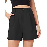 Neecan Women's Casual Pleated Dressy Business Work Shorts Elastic High Waisted Wide Leg with Pockets