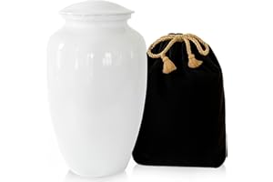 Modern Memorials Cremation Urn for Ashes - Large Urn for Man & Women - 200 Cubic Inches - Includes Velvet Storage Bag - White