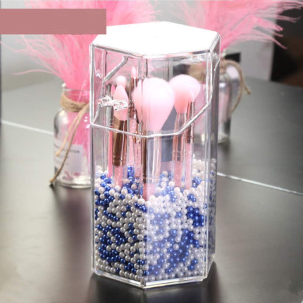 JMAHM Makeup Brushes Holder Makeup Organiser Premium Acrylic Dustproof with White Blue Pink Pearls about 2800 Particles (Hexagon, Blue White)