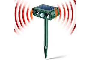 SSNMEI Solar Animal Repeller, Ultrasonic Animal Repellent Defender Cat, Dog, Squirrel, Deer, Fox, Outdoor Animal Deterrent with Motion Sensor and Led Light Alarm, Protect Yards, Lawn Gardens