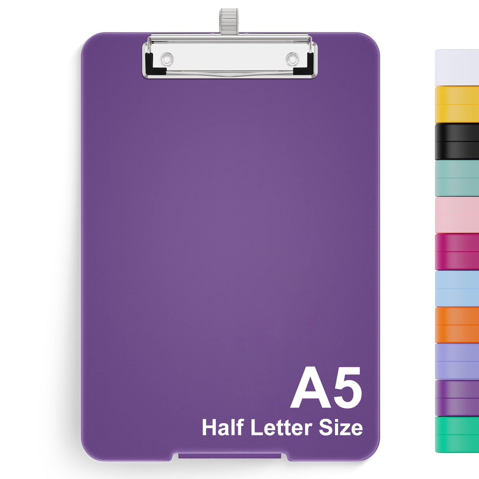 Hongri A5 Clipboard with Storage, Metal Retractable Pen Holder, 6 x 9'' Nursing Plastic Foldable Clip Board, Office Supplies, School Supplies, Menu Box for Work, Dark Purple