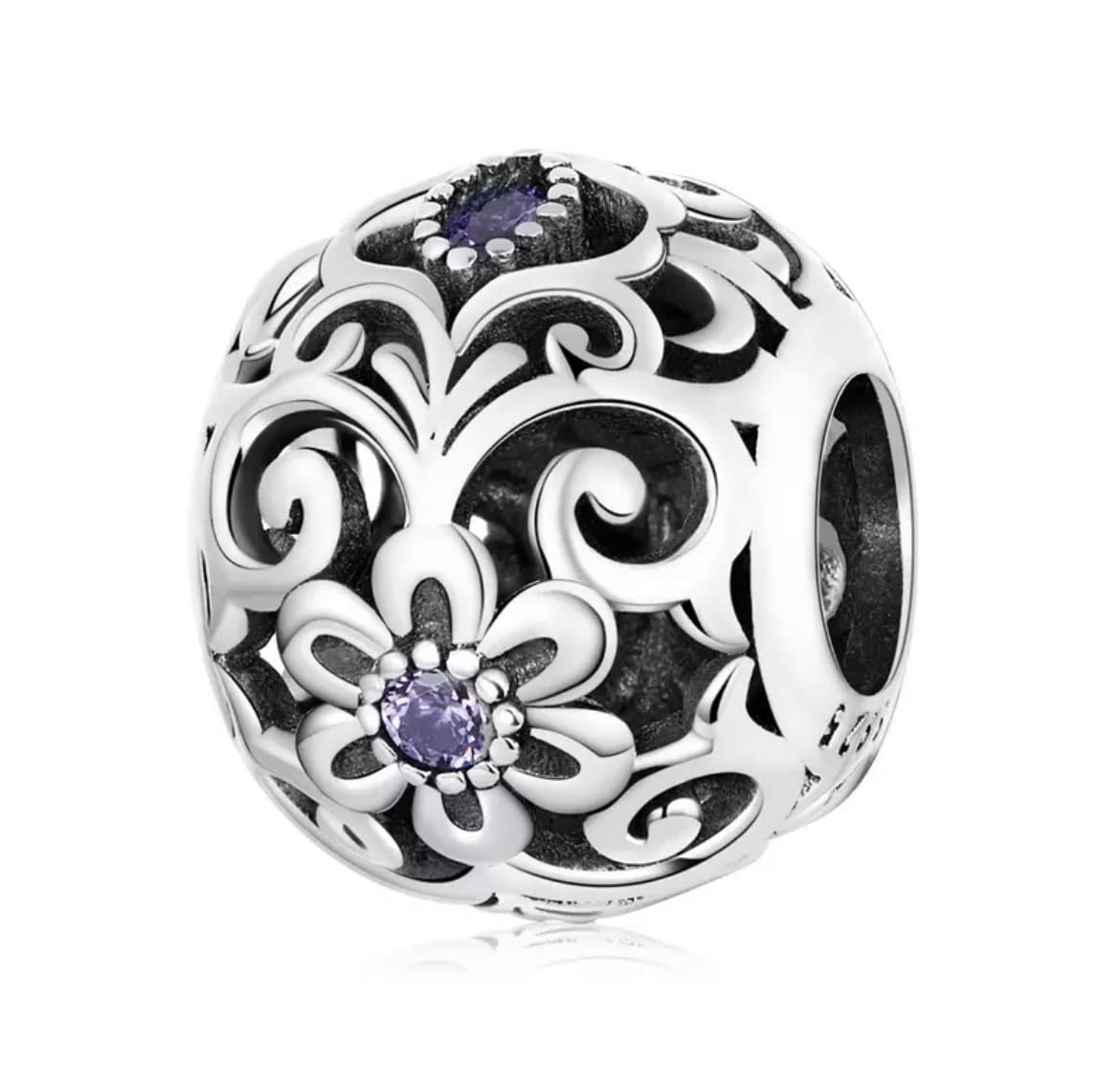FeatherWish Purple Flower Classic Daisy Charm Sterling Silver 925 Fits And Compatible With Pandora Bracelets Gift For Friend Wife Sister Birthday Mum Daughter (Purple Flower)