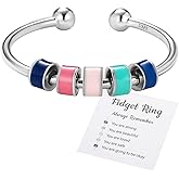 WOSCCOWT Anxiety Rings for Women, S925 Sterling Silver Adjustable Stress Spinner Rings with Beads Fidget Rings for Anxiety Women, Enamel Fidget Spinner Ring,Womens Gifts
