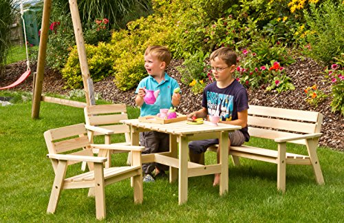 Kinder Gartengarnitur Sitzgruppe aus Holz 4 tlg Kiefer natur – Bild 3