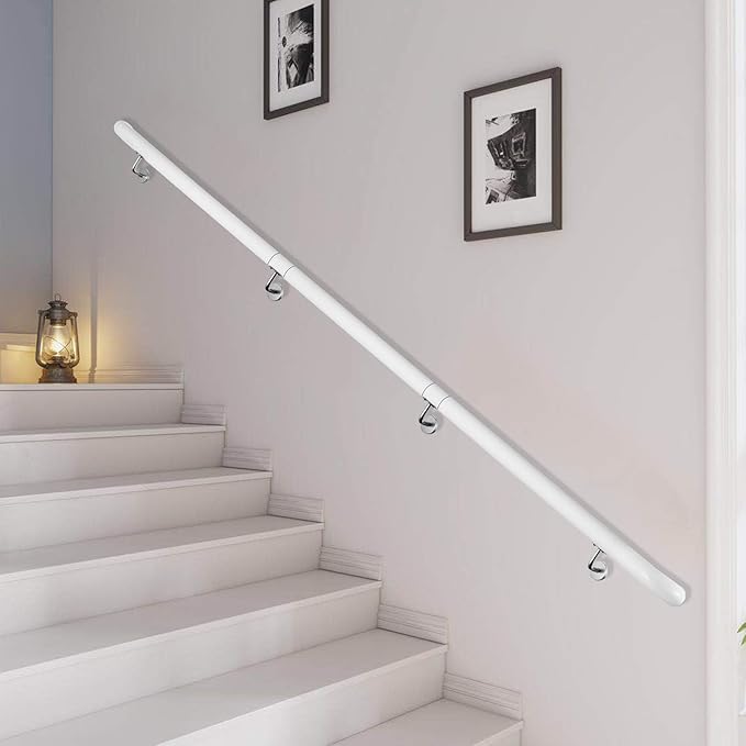 Happybuy Stair Handrail 12ft Length, Stair Rail Aluminum White