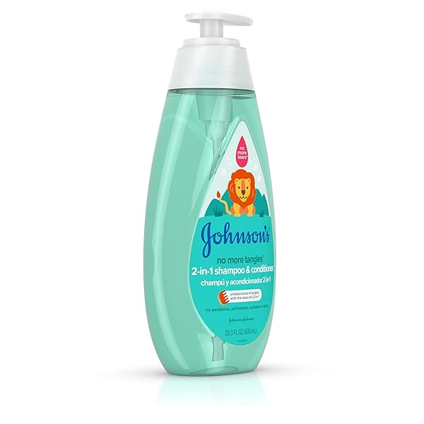 JOHNSON’S KIDS NO MORE TANGLES 2-IN-1 DETANGLING SHAMPOO & CONDITIONER FOR KIDS & TODDLERS, GENTLE & NO MORE TEARS, HYPOALLERGENIC & FREE OF PARABENS, SULFATES & DYES 20.3 FL. OZ