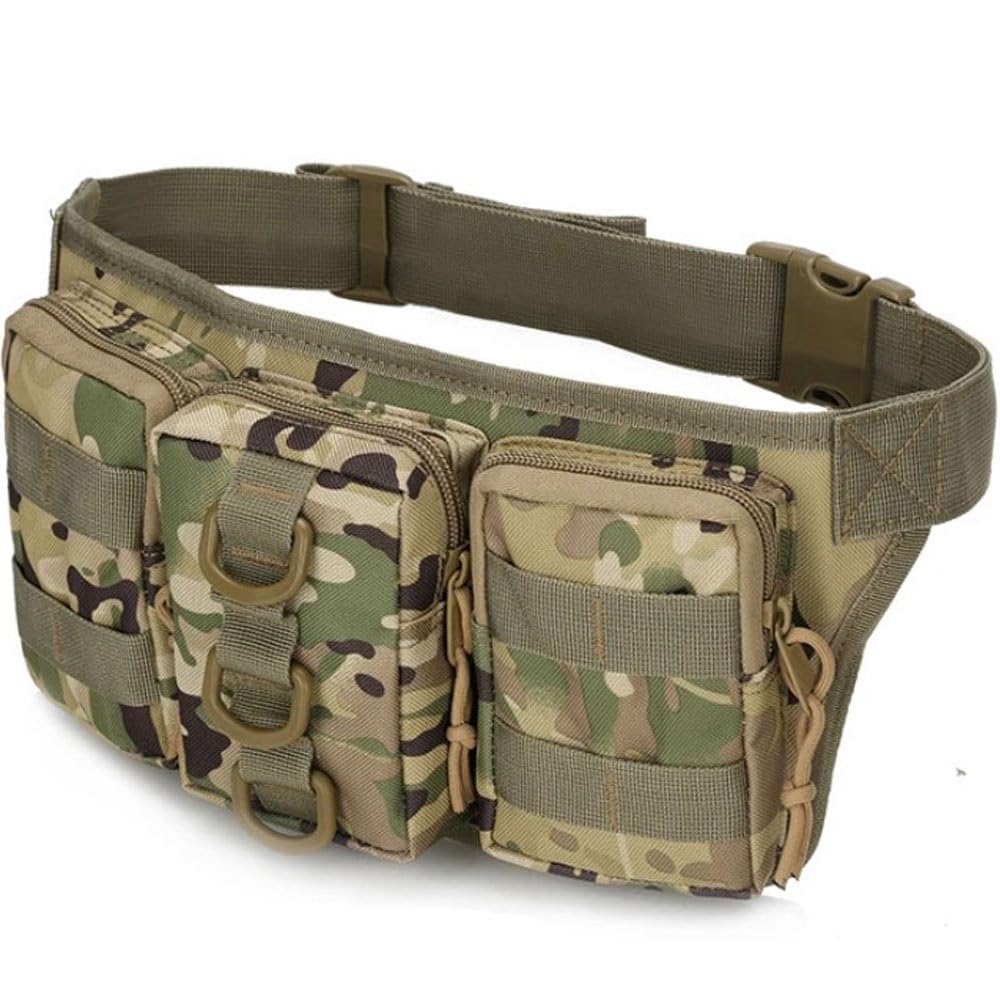 Camo Tactical Waist Pack with MOLLE Pouches Camouflage Bum Bag Webbing Belt Pouch Army Military Airsoft Utility EDC Bumbag