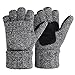 Bodvera Thermal Insulation Fingerless Texting Gloves Unisex Winter Warm Knitted Convertible Mittens with Flap Cover LG
