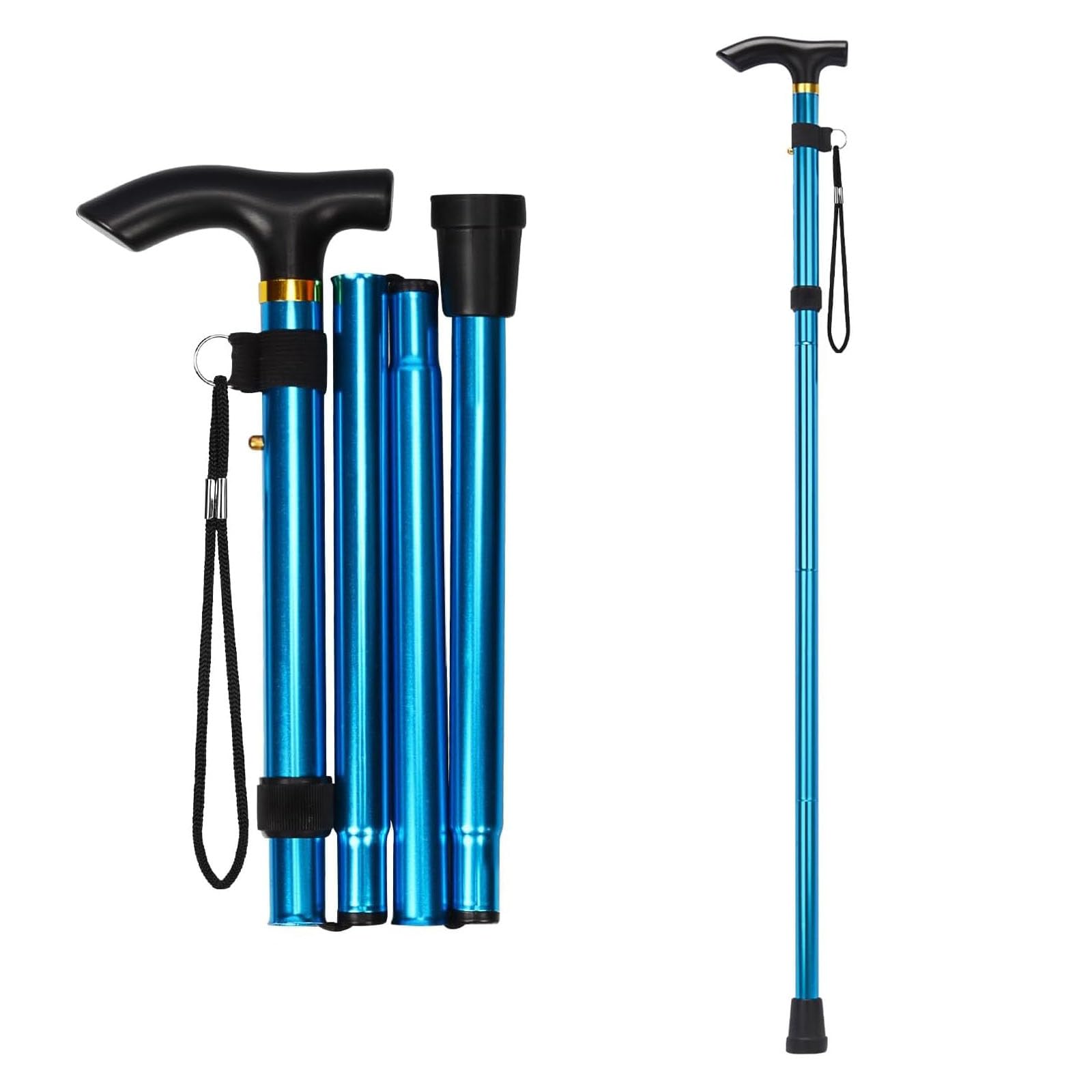 Portable Collapsible Walking Stick - Adjustable Anti-Slip Folding Walking Stick with Comfortable Grip, Ergonomic & Durable Mobility Aid for Men & Women, Blue