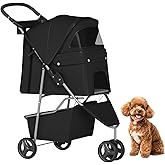 BestPet | 3-Wheel Pet Stroller | Dog and Cat Stroller | Breathable Mesh | Lightweight Travel Carrier | Waterproof &amp; Foldable Design | Storage Basket | Black | for Daily Walks &amp; Outdoor Use