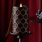 Luminara Black Embossed Fretwork 3.5" x 6.5" Pillar, AA Battery Operated w/Timer Function, Flickering Flameless LED Light Real Wax Candle for Indoor Home Decoration, for Dining Room Table Centerpiece