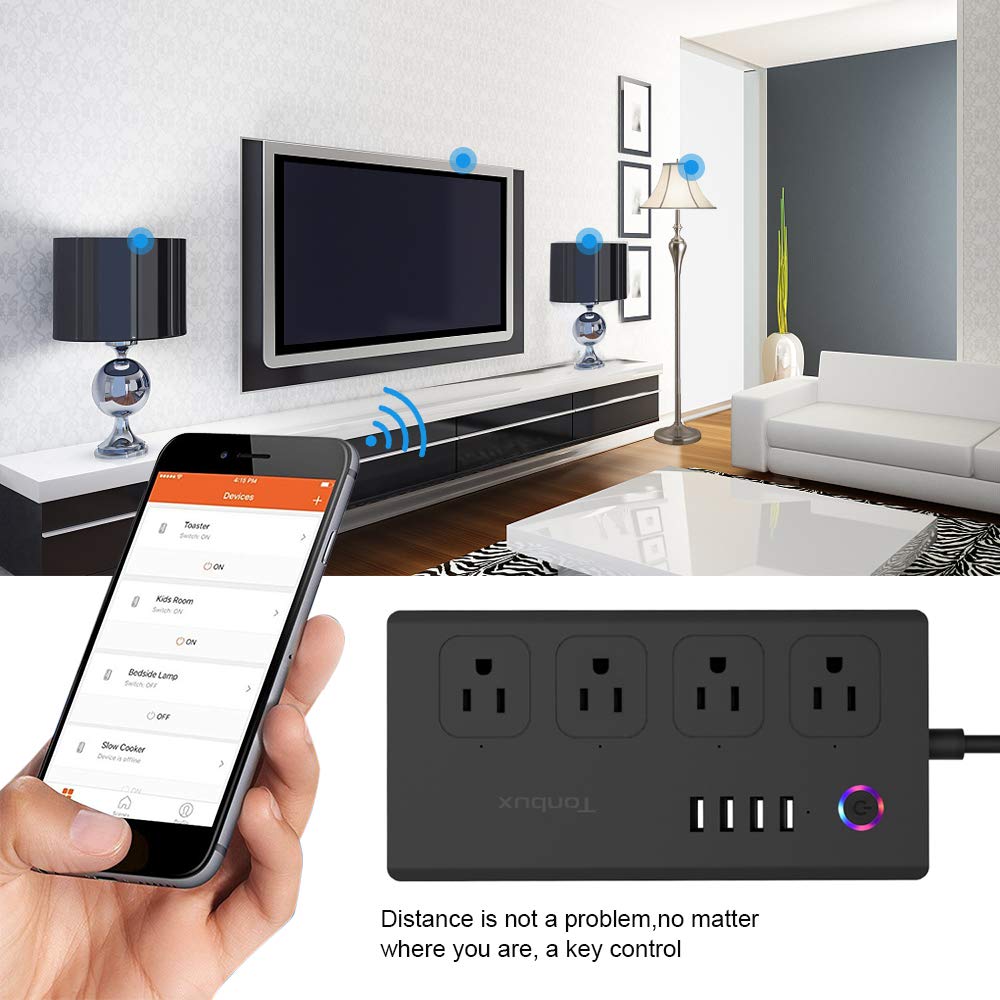 WiFi Smart Power Strip Surge Protector 1700 Joule with Switch 4 Outlets 4 Charge USB Ports and 5-Foot Extension Cord, App Control Your Devices from Anywhere Anytime (Black)