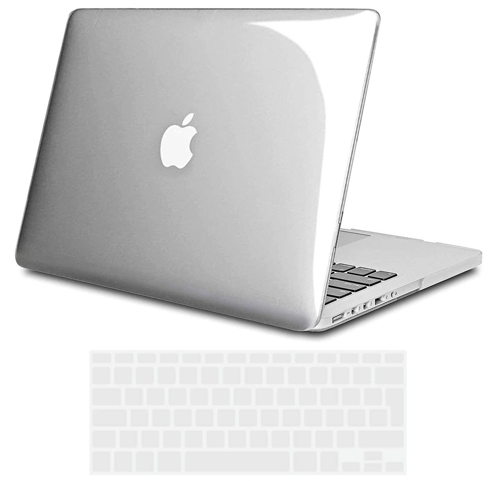 TECOOL Case compatible with old MacBook Pro 15 inch Retina 2015 2014 2013 2012 (A1398), Plastic Snap On Hard Shell Cover & UK EU Keyboard Protector, Crystal Clear (Glossy)