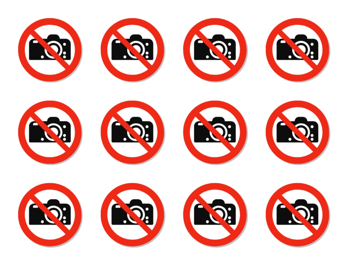 Photography No Prohibited: P029 - DIN EN ISO 7010 / ASR A1.3 - Stickers: Diameter 2.5 cm, Pack of 12