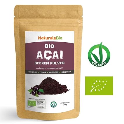 Açaí Beeren Pulver Bio [ Gefriergetrocknet ] 100g | Pure Organic Acai Berry Powder (Freeze-Dried) | 100% aus Brasilien, Getro