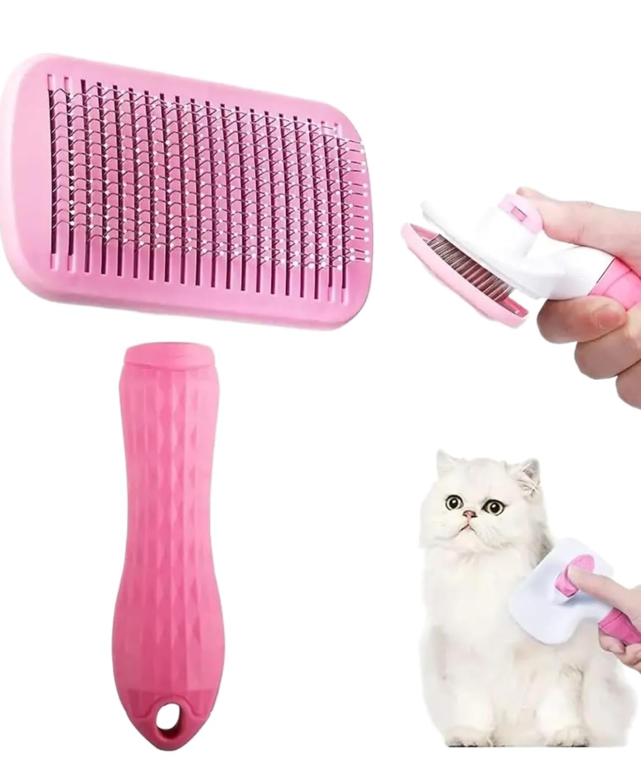 SHEEN Dog & Cat Grooming Comb, Self-Cleaning Slicker Brush with Smooth Handle, Pet Grooming Tool for Shedding & Massage (PINK)