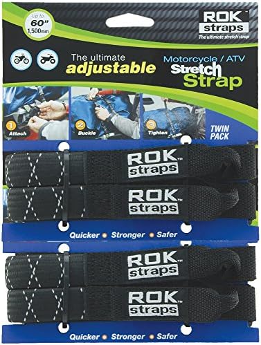 ROK Straps ROK-10050-2PR Black/Reflective 18"- 60" Motorcycle/ATV Adjustable Stretch Strap, 2 Pair