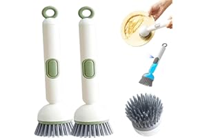 6-in-1 Rotatable Dish Brush with Detergent Dispenser, Dish Brush with Soap Dispenser,360° Rotating Scrubber for Pots Pans Dis