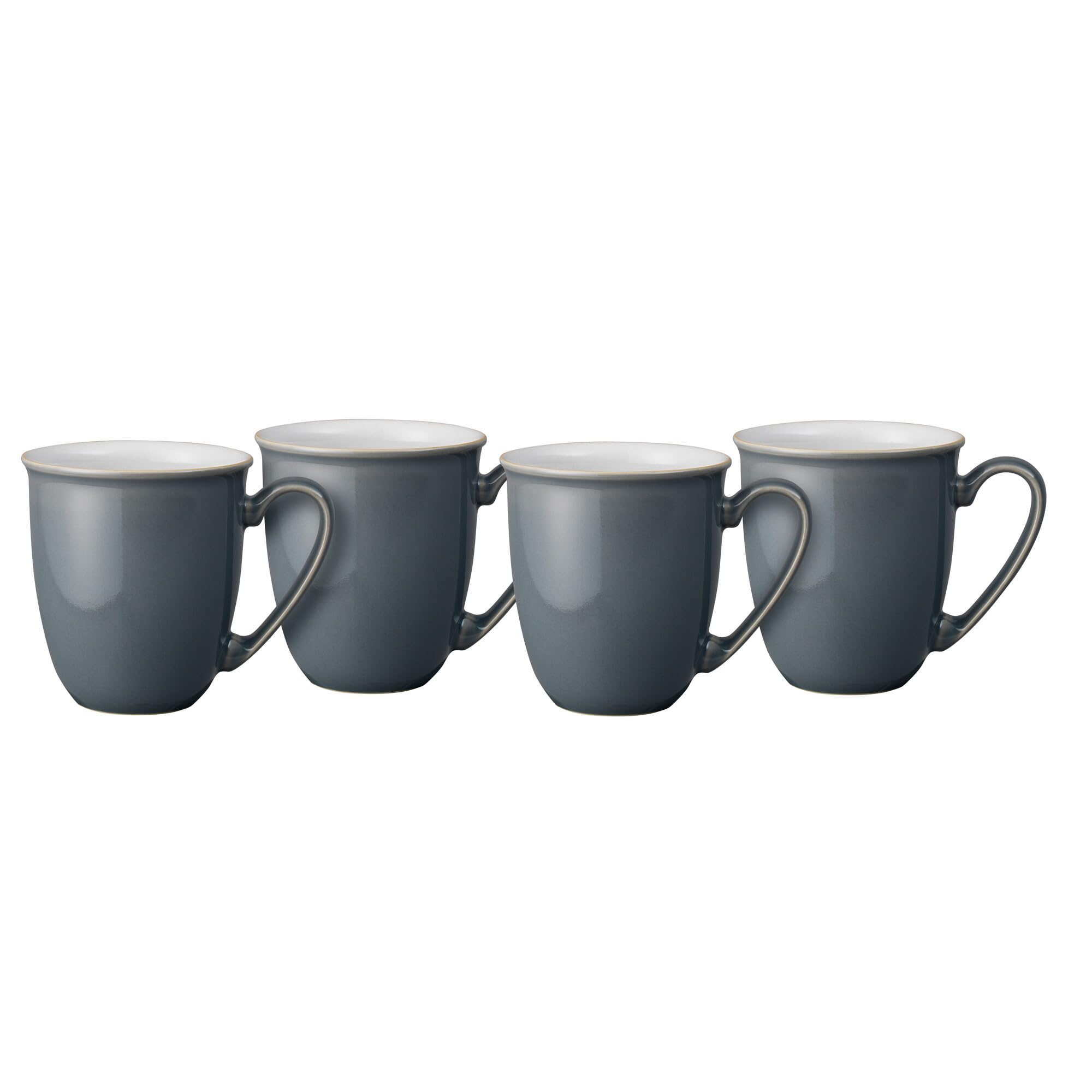 Denby - Elements Fossil Grey Coffee Mug Set of 4 - 330ml Stoneware Ceramic Tea Mug Set For Home & Office - Dishwasher Safe, Microwave Safe - Dark Grey, White - Chip Resistant
