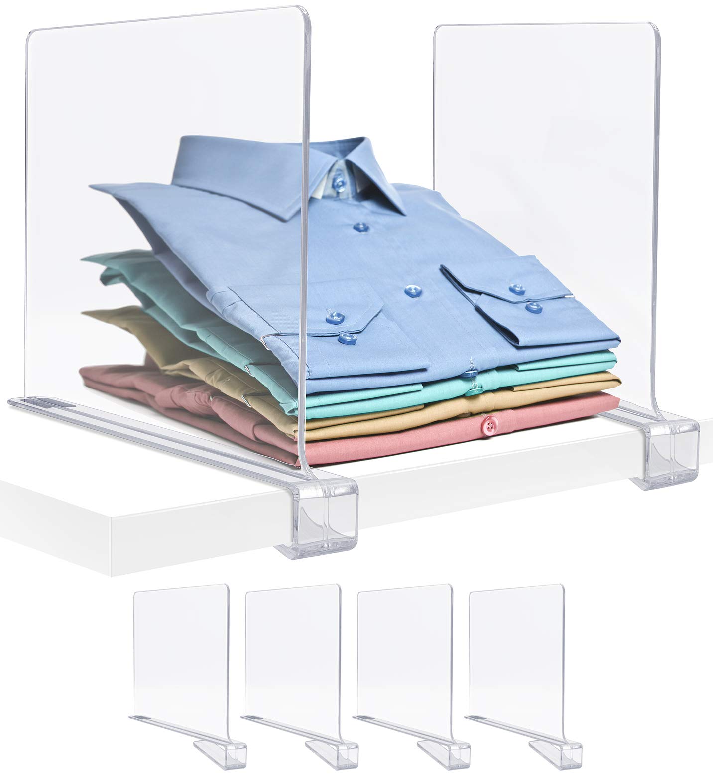 Photo 1 of Sorbus 4 Acrylic Shelf Dividers for Shelves, Great Organizer for Clothes, Linens, Purse Separators, Versatile for Closets, Kitchen Cabinets, Bedroom (4-Pack)