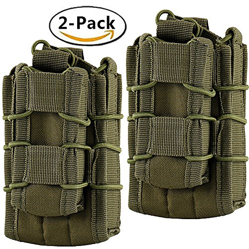 Hoanan Double Mag pouch, Tactical Molle Magazine Pouch Open-Top Single Rifle Pistol Mag Pouch Cartridge Clip Pouch Hunting Bag (2pack-Upgrade olive)