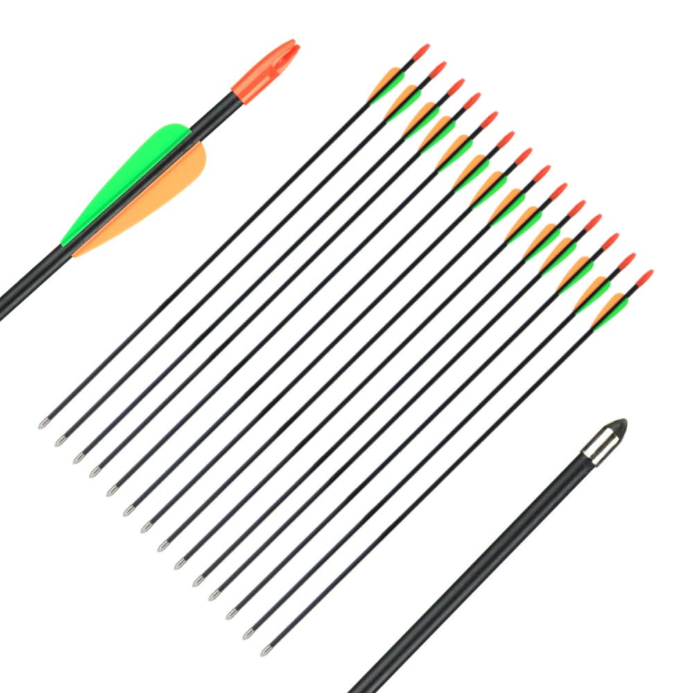 Huntingdoor 12 pcs Archery Arrows 28 inch Youth Fiberglass Targeting Arrows for Recurve Bow Beginners Shooting Practice