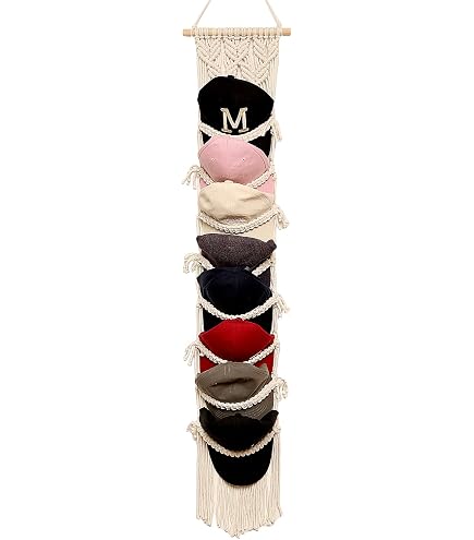 Macrame Hat Hanger - Boho Handwoven Cap Rack Holds Up To 12 Hats, Wall Or Door Mount (Green)