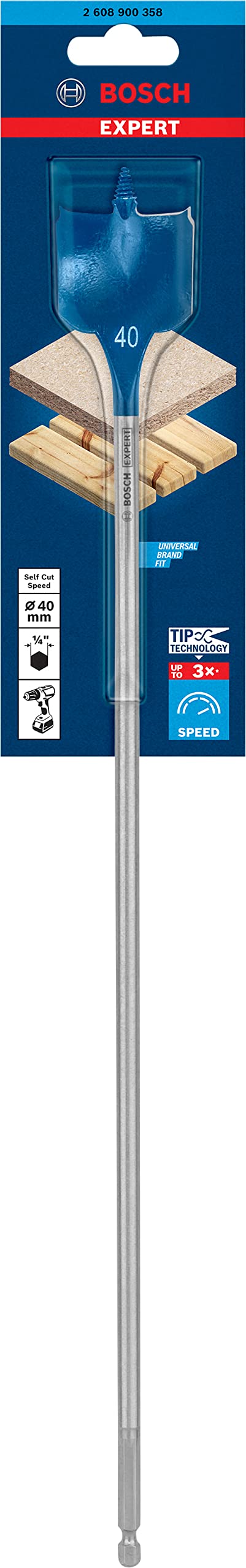 Bosch 1x EXPERT Self Cut Speed Spade Drill Bit (for Softwood, Particleboard, Ø 40.00 mm, Professional Accessory Rotary Drill/Drivers)