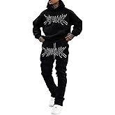 WDIRARA Men's 2 Piece Outfits Letter Graphic Print Long Sleeve Pocket Sweatshirt and Sweatpants Tracksuit Set